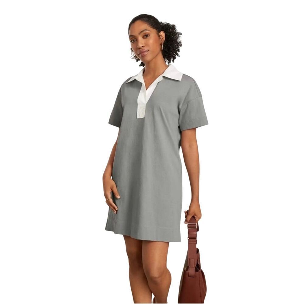 NWT EVERLANE Women’s Sage Green Popover Shortsleeve Mini Polo Dress